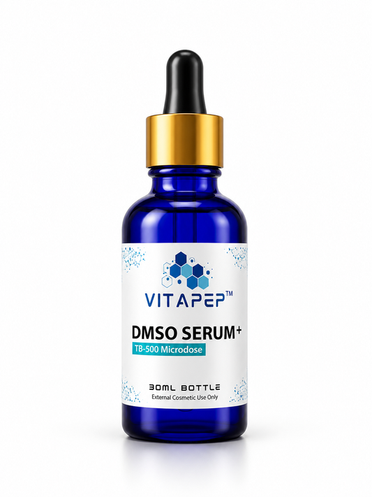 VitaPep Serum+ TB-500 topical serum in a blue 30 mL bottle