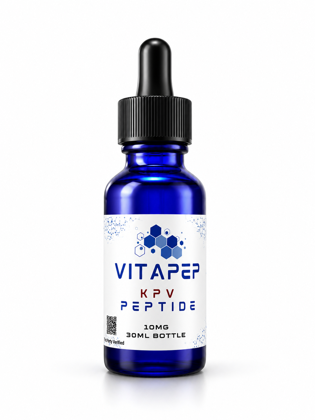 Full bottle of VitaPep KPV Topical Serum in a 30 mL cobalt-blue bottle