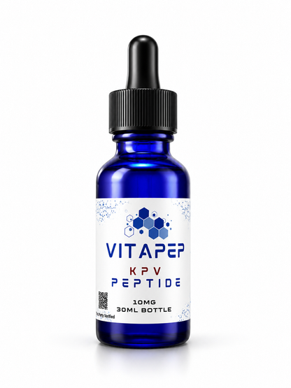 Full bottle of VitaPep KPV Topical Serum in a 30 mL cobalt-blue bottle