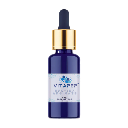 VitaPep BPC-157 Arginate topical serum in a blue 30 mL bottle